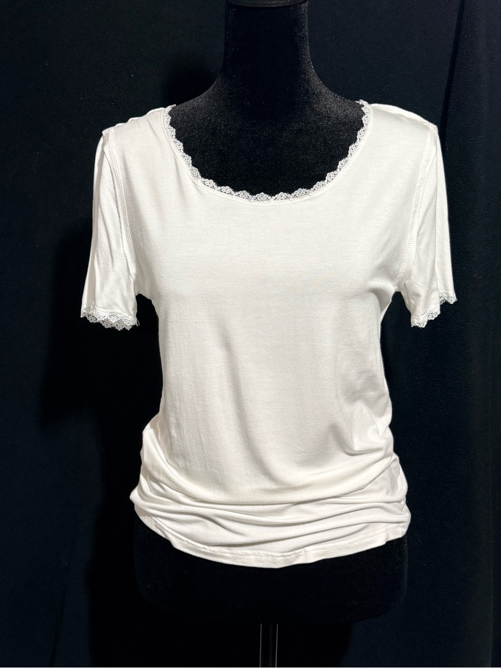 POL White Short Sleeve Tee with Lace Trim
